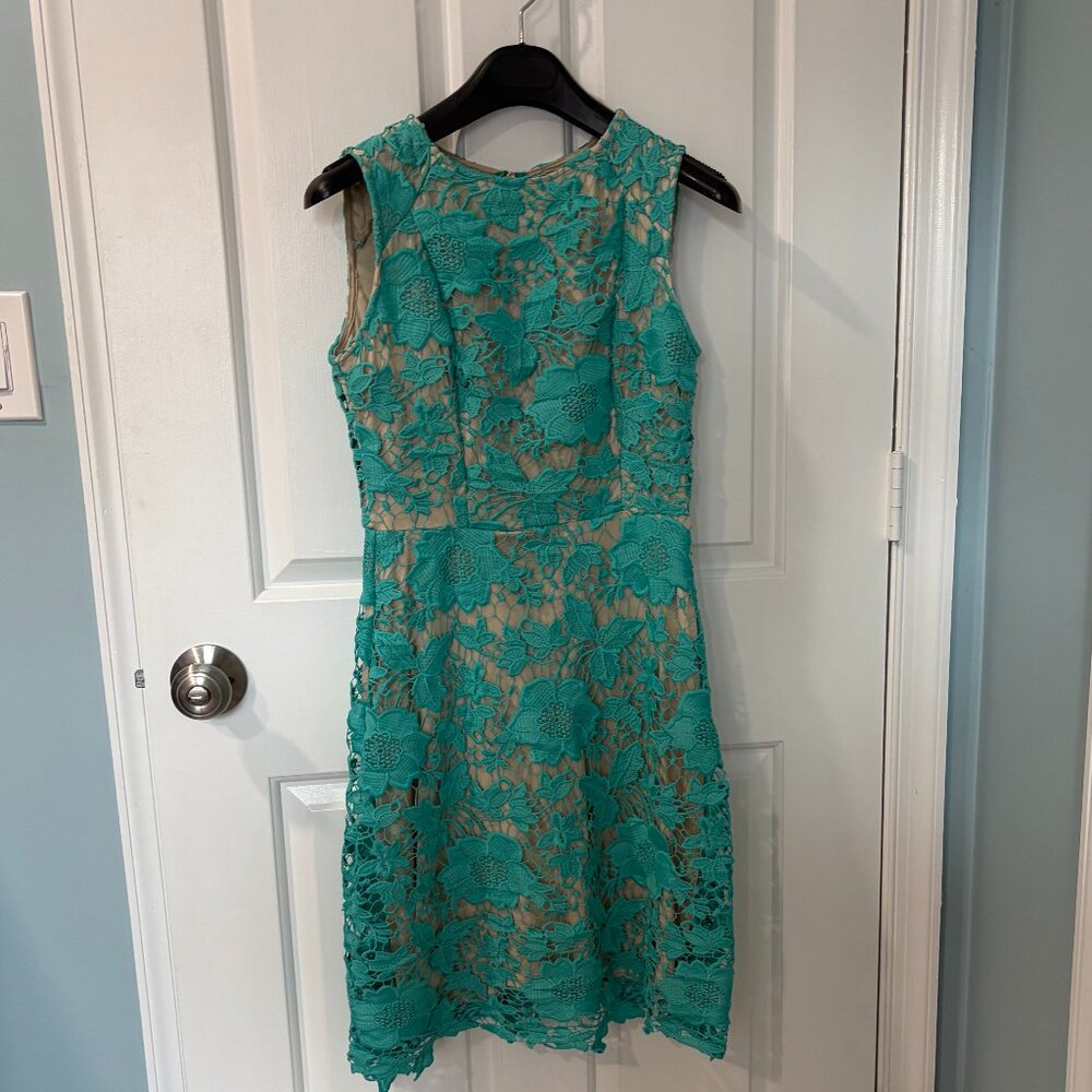 Teal Foral Lace Cocktail Dress, Size 4